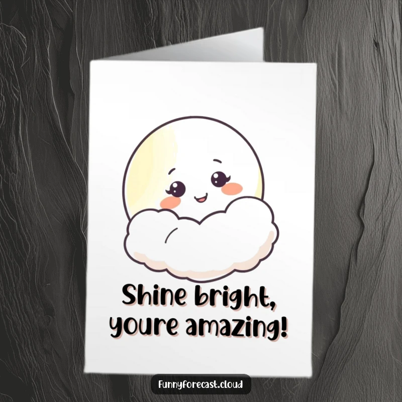 Funny Free Printable Congratulations Card: A happy moon peeking from a cloud, smiling to celebrate an achievement.