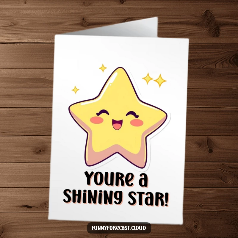 Funny Free Printable Congratulations Card: Excited star character twinkling brightly, celebrating a wonderful achievement.