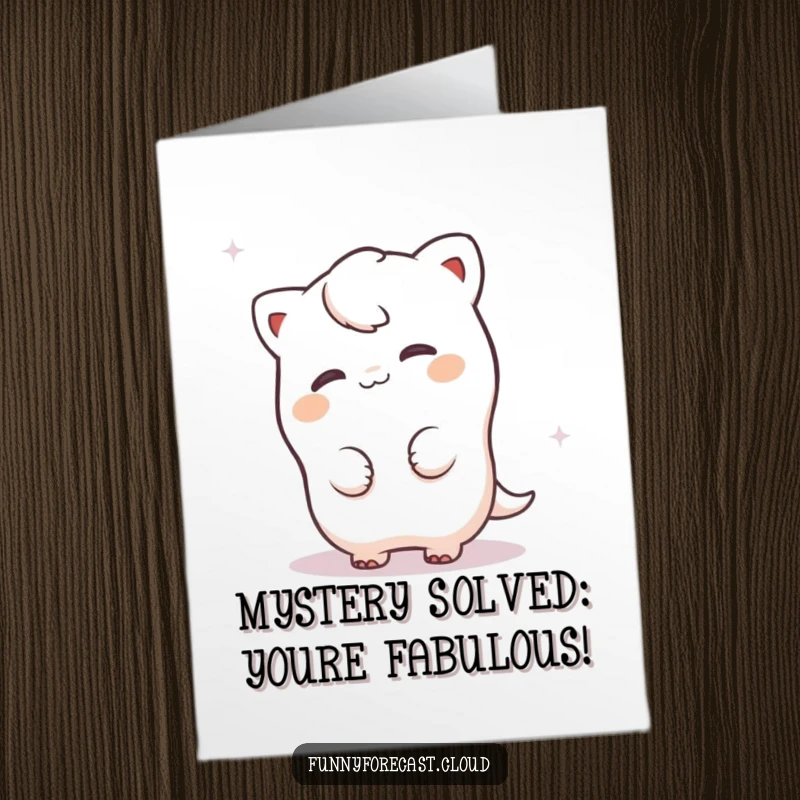 Funny Free Printable Congratulations Card: A fog character playfully peeking from mist, celebrating an achievement with fun.