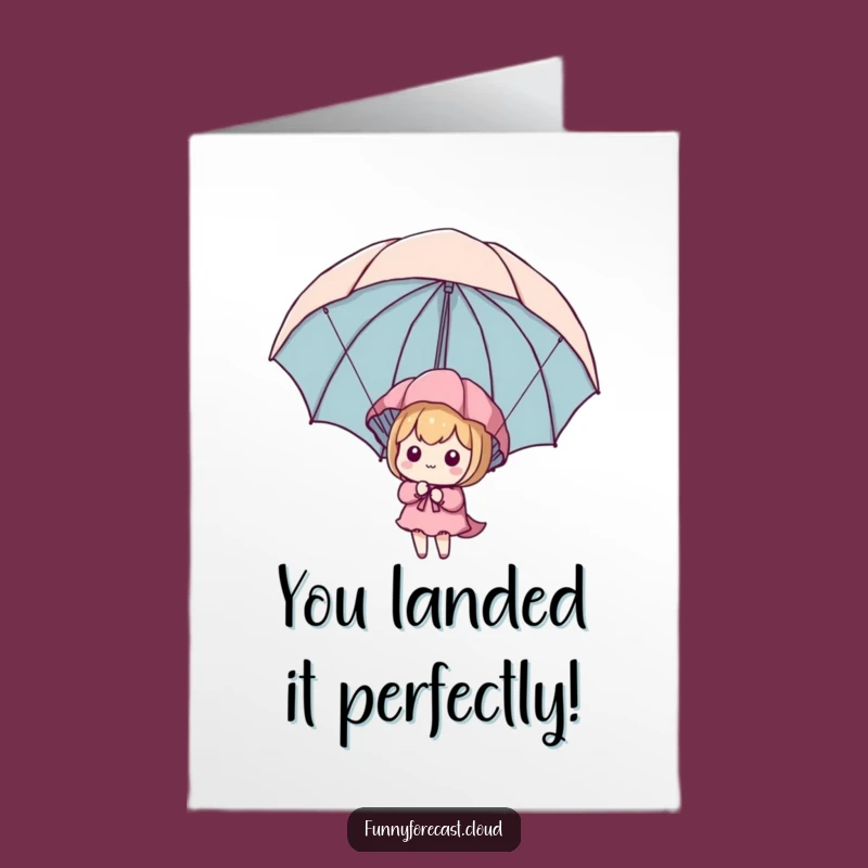 Free Printable Congrats Card: Kawaii Parachute Landing Funny Downloadable Gift