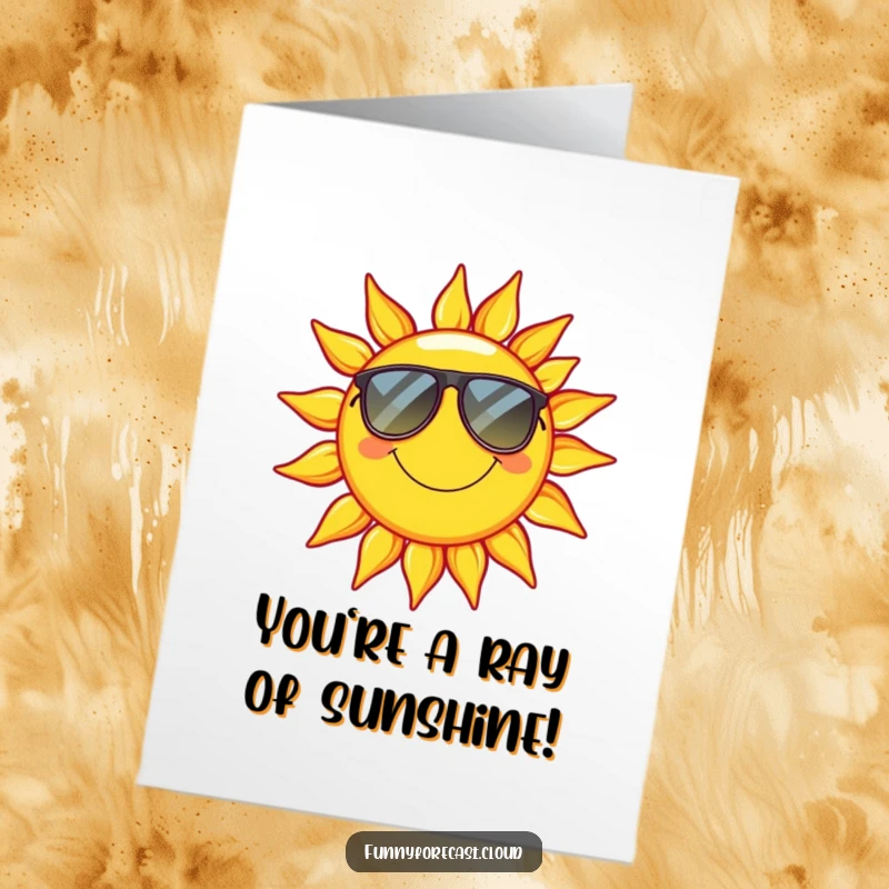Funny Free Printable Congratulations Card: A smiling sun in sunglasses looking incredibly relaxed, celebrating achievements with cool confidence.