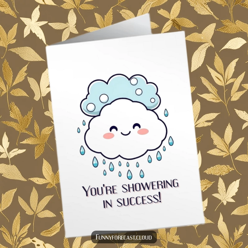 Funny Free Printable Congratulations Card: A smiling cloud beams as tiny raindrops dance around, celebrating achievements with a cheerful downpour.