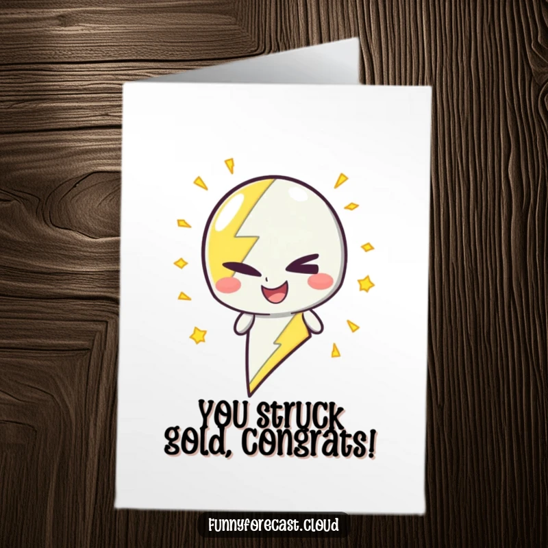 Funny Free Printable Congratulations Card: A lightning bolt character winking playfully with energetic sparks, congratulating success.