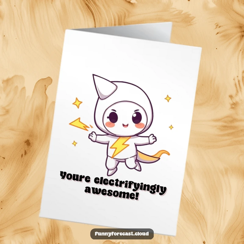 Funny Free Printable Congratulations Card: A dynamic lightning bolt character zooming with a playful streak, celebrating achievement.