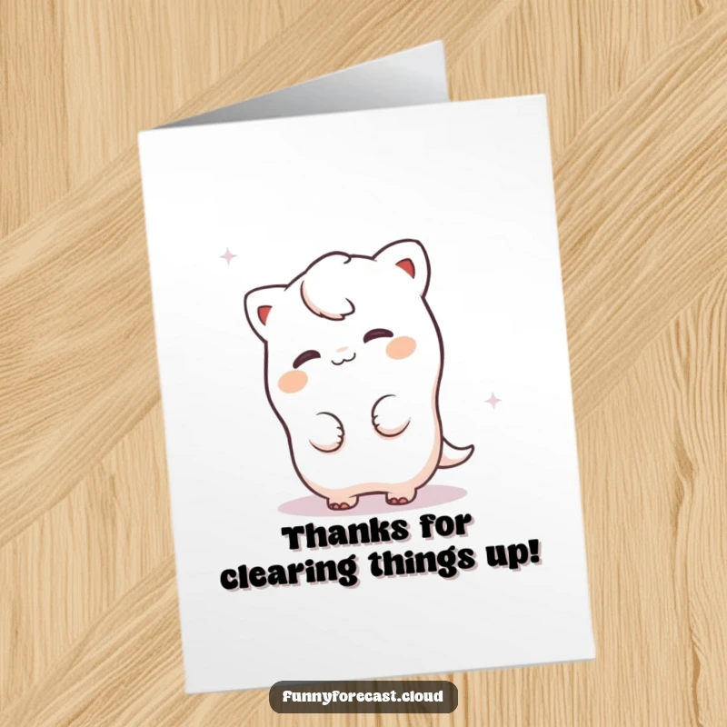 Funny Free Printable Thank You Card: A fog character playfully peeking from mist, conveying thanks with a smile.