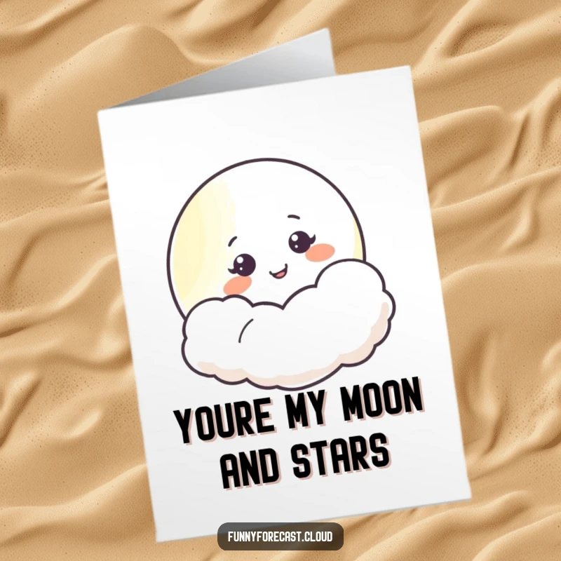 Funny Free Printable Thank You Card: A smiling moon peeking from a cloud, offering a sweet, thankful expression.