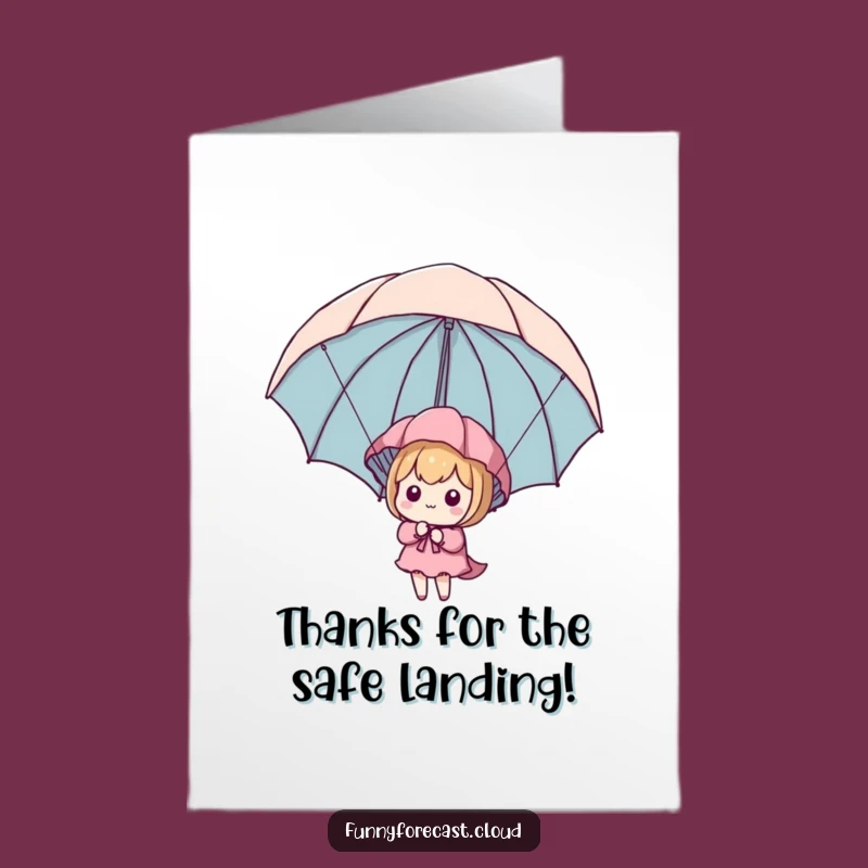 Free Printable Thank You Card: Kawaii Parachute Descent Funny Downloadable Gift