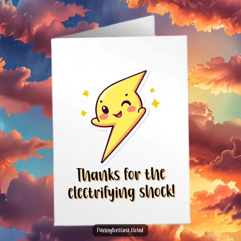Funny Free Printable Thank You Card: A lightning bolt character zipping with a wink, expressing thanks with speed and comedic flair.