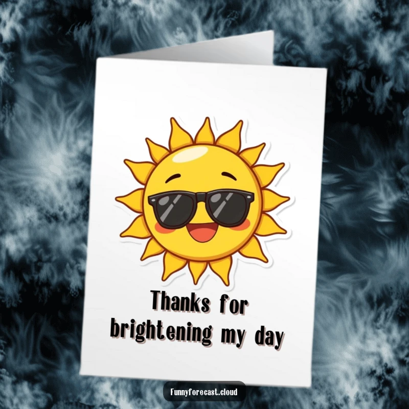 Funny Free Printable Thank You Card: A sun character in sunglasses beams with exaggerated joy, offering thanks.