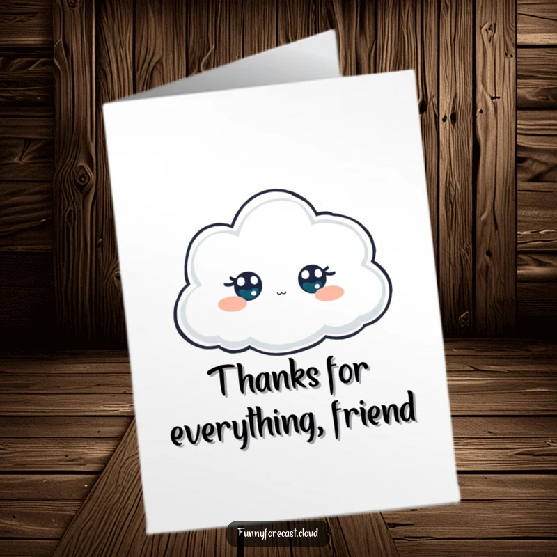 Funny Free Printable Thank You Card featuring a foggy cloud character with only its eyes visible, peeking out to express thanks playfully.