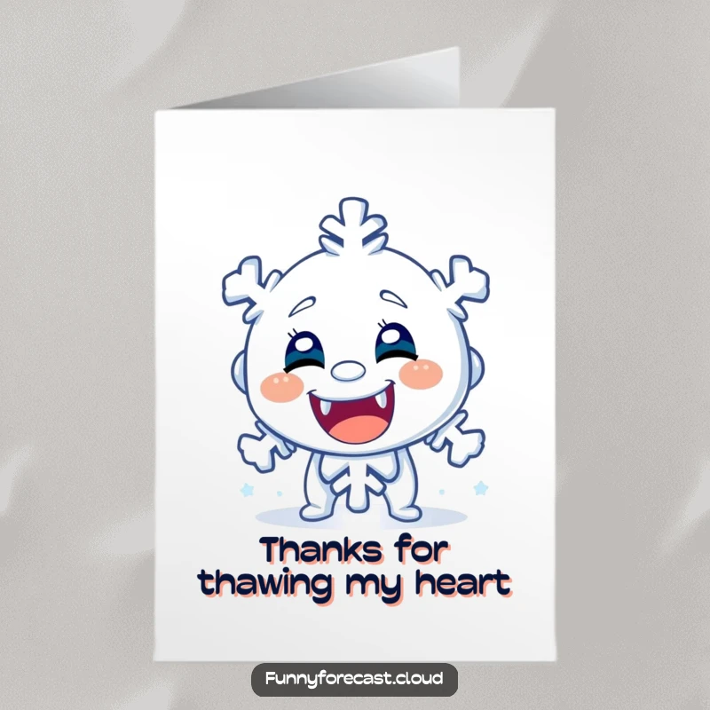 Funny Free Printable Thank You Card: A shivering snowflake character chattering teeth, expressing thanks with a comically frigid but heartfelt gesture.