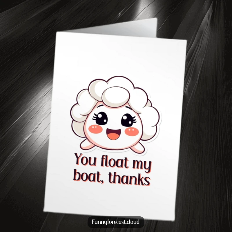 Funny Free Printable Thank You Card: A cheerful cloud character showing an incredibly happy and surprised smile.