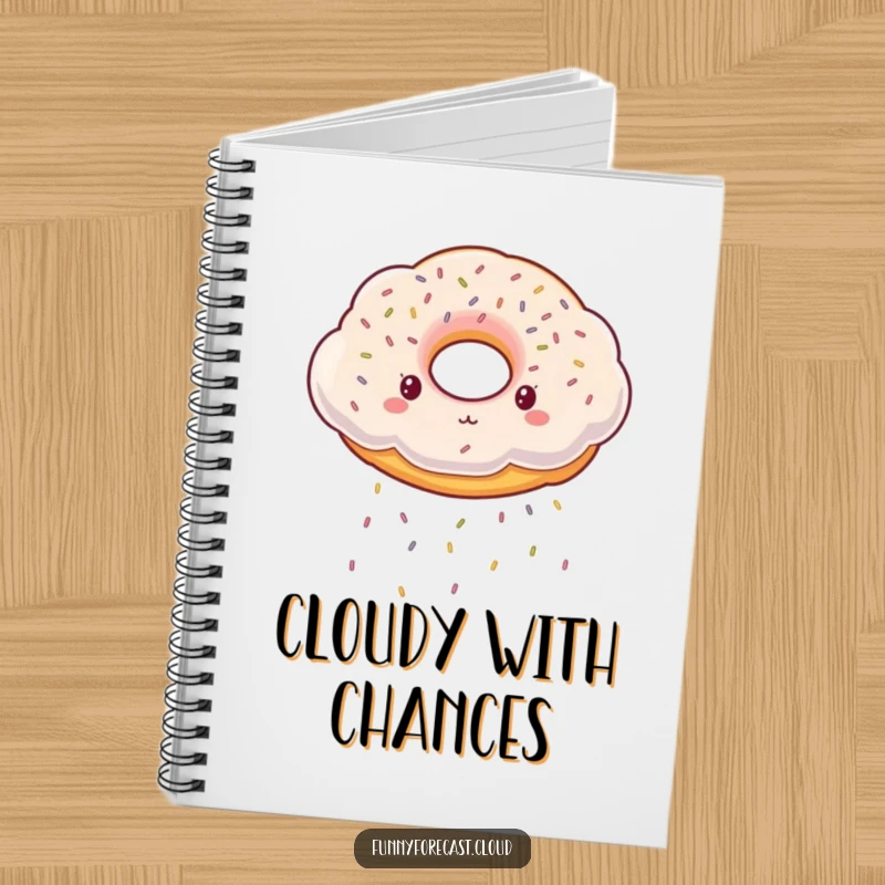 Funny Notebook: A fluffy donut cloud raining sprinkles, ideal for jotting down sweet ideas and plans.