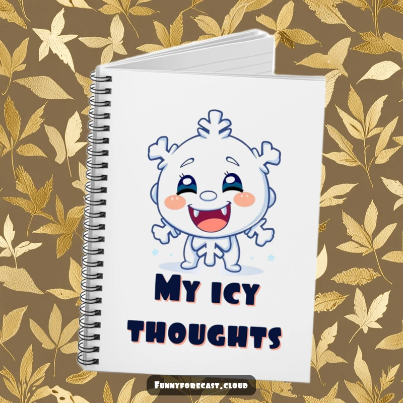 Funny notebook with a shivering snowflake character on the cover, designed for jotting notes with a humorous and chilly winter theme.