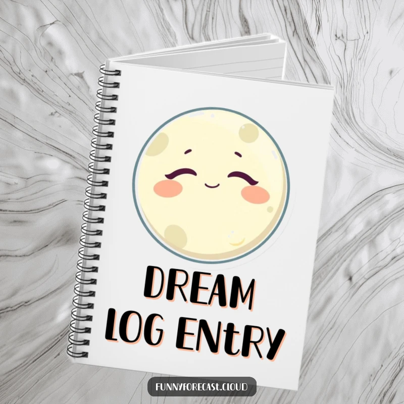 Funny Sleepy Moon Notebook featuring a drowsy, satisfied moon character, perfect for jotting down notes with a humorous, calm aesthetic.