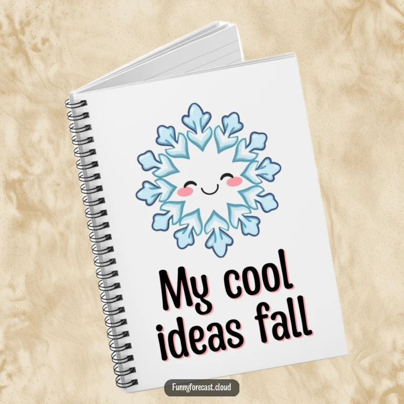 Funny notebook: A cheerful snowflake with a subtle smile, designed for capturing winter thoughts and ideas.