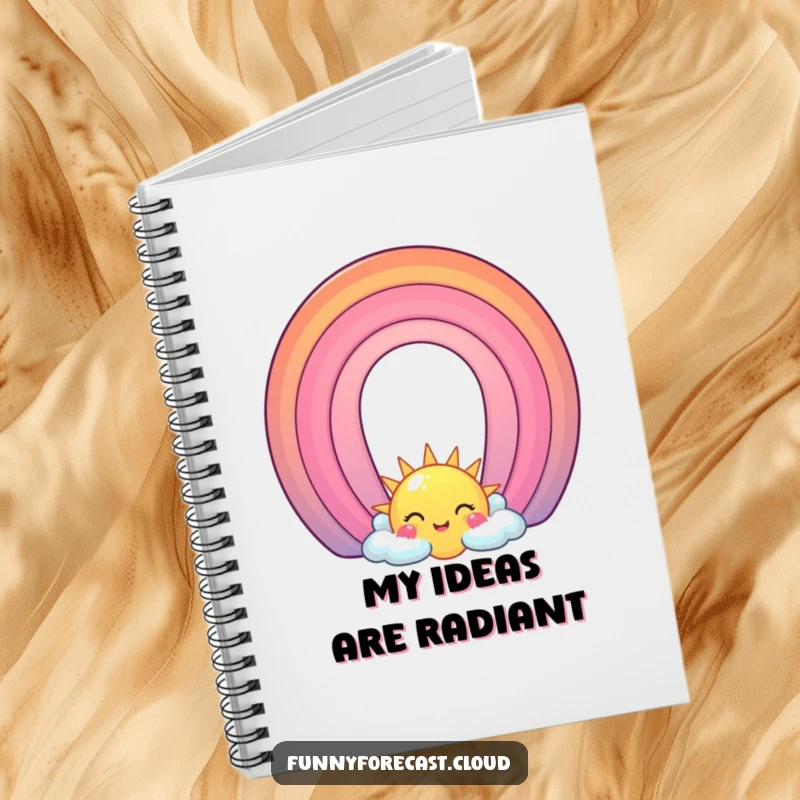Funny Notebook: A smiling sun and a colorful rainbow character arching over the cover, inspiring cheerful note-taking.