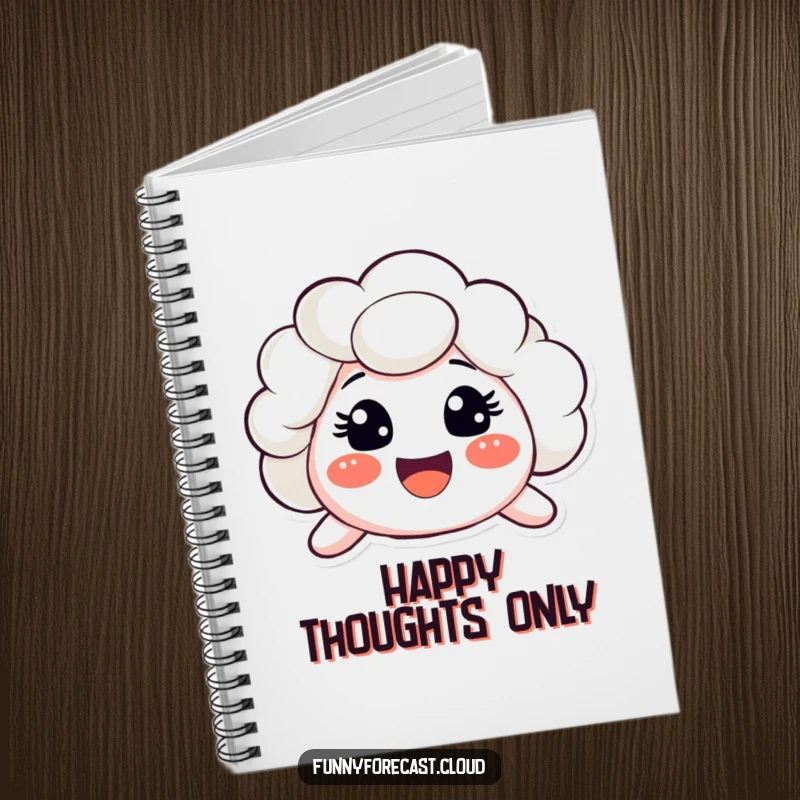 Funny notebook cover with a cloud character showing a very big, surprised, happy smile. Ideal for notes.