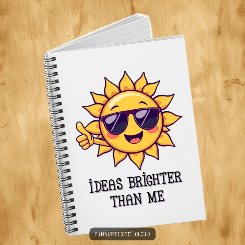 Funny notebook with a cheerful sun character in sunglasses giving a thumbs-up, perfect for notes, journaling, and funny gift ideas.
