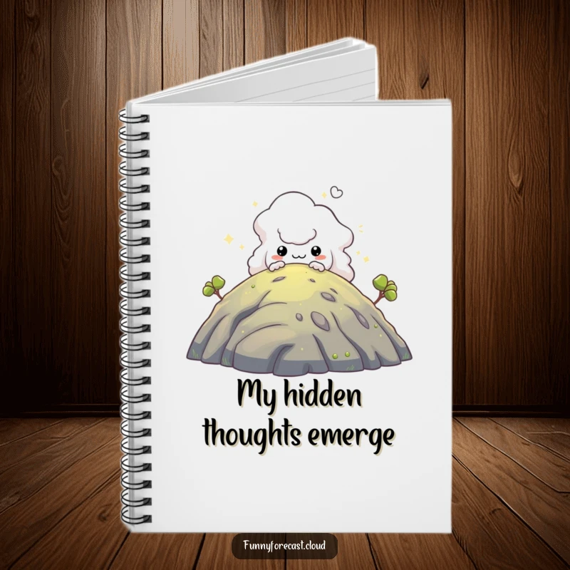 Funny notebook: A mischievous fog creature peeking from behind a hill, designed for capturing mysterious thoughts.