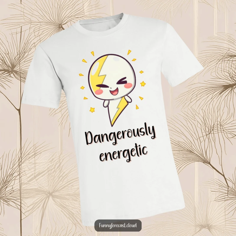 Funny T-Shirt: A lightning bolt character winking with crackling energy, symbolizing a mischievous spark.