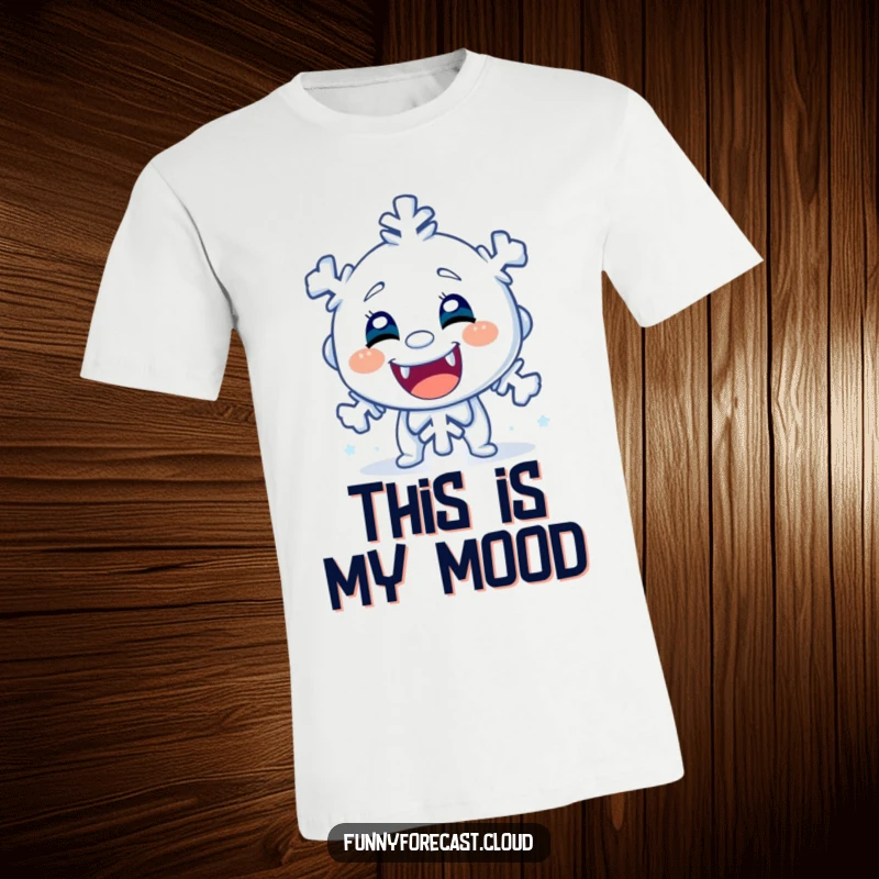 Funny t-shirt with a dramatic cartoon snowflake character shivering violently, chattering teeth, perfect for a hilarious winter-themed outfit.