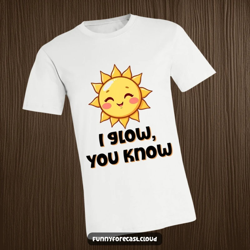 Funny cute kawaii sun character with a playful wink, emitting a bright beam of light. A humorous and uplifting t-shirt.
