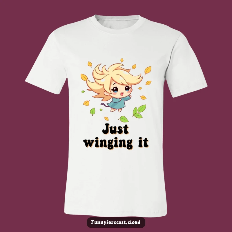 Funny Kawaii Wind T-Shirt: Playful Leaf Swirl Autumn Humor