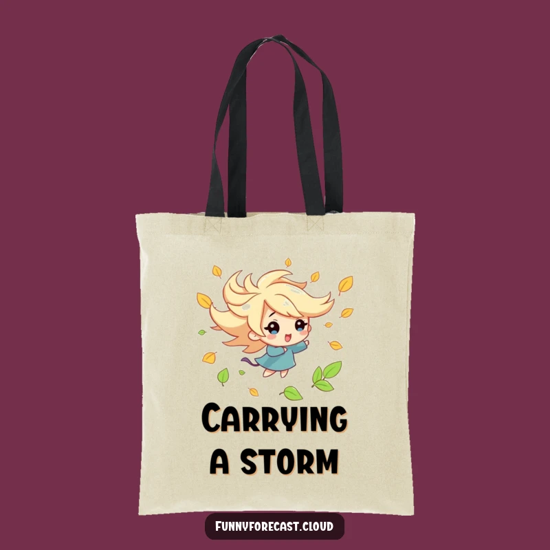 Funny Kawaii Wind Tote Bag: Playful Leaf Swirl Accessory