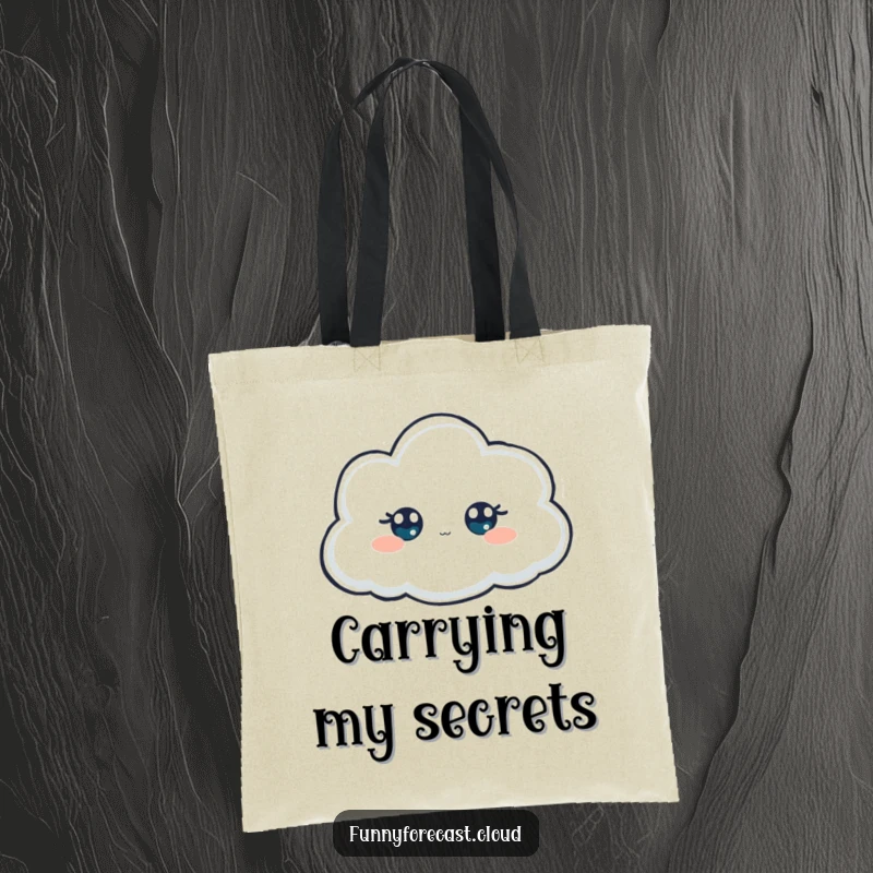 Funny Tote Bag: A foggy cloud with only its eyes visible, peeking curiously, perfect for mysterious adventures.