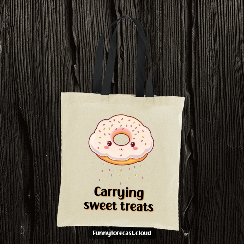 Funny Tote Bag: A cute, donut-shaped cloud raining sprinkles, perfect for carrying treats and smiles.