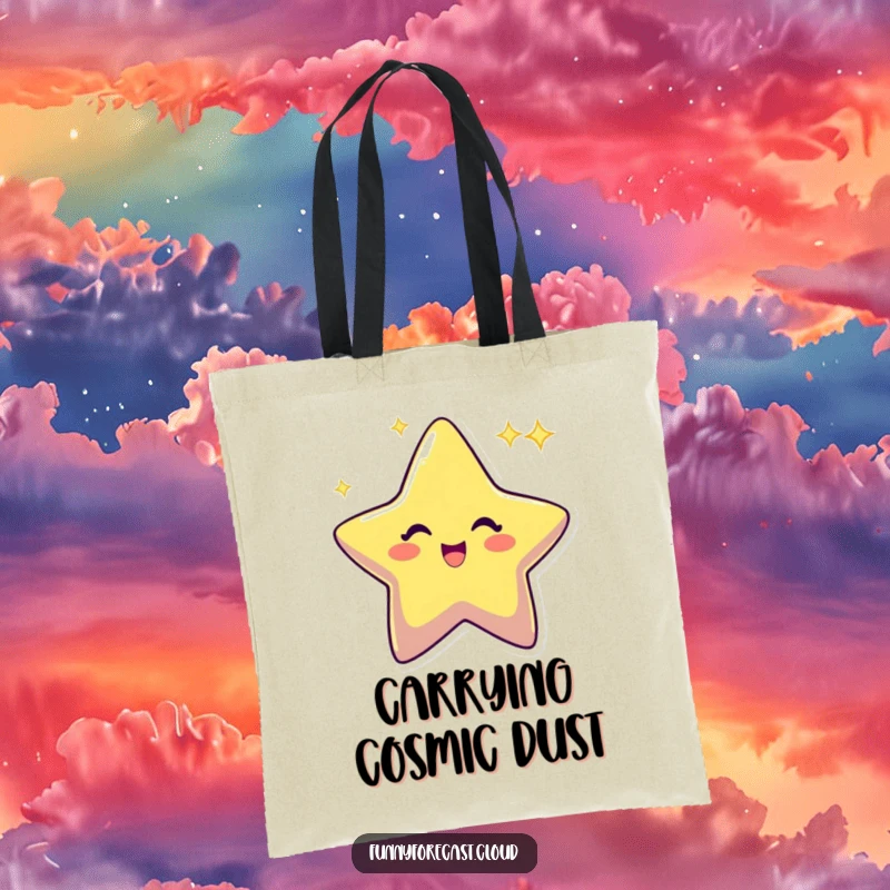 Funny star character twinkling with an excited sparkle, a vibrant and humorous design on a versatile tote bag.