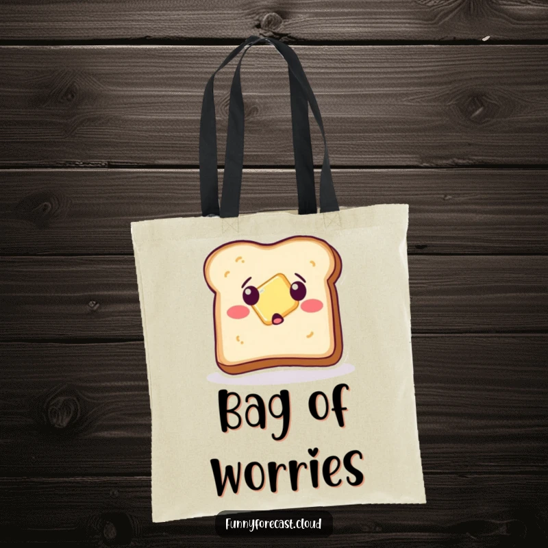 Funny Tote Bag: A surprised piece of toast losing its butter, ideal for carrying your breakfast essentials.