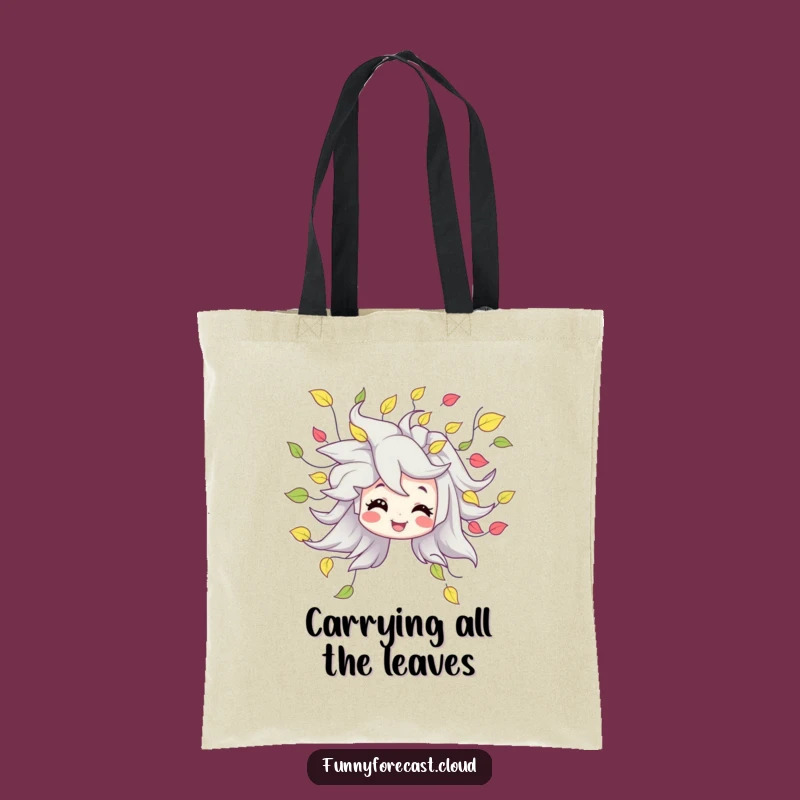 Funny Tote Bag: Playful Wind Character Carrying Your Essentials with Leafy Flair