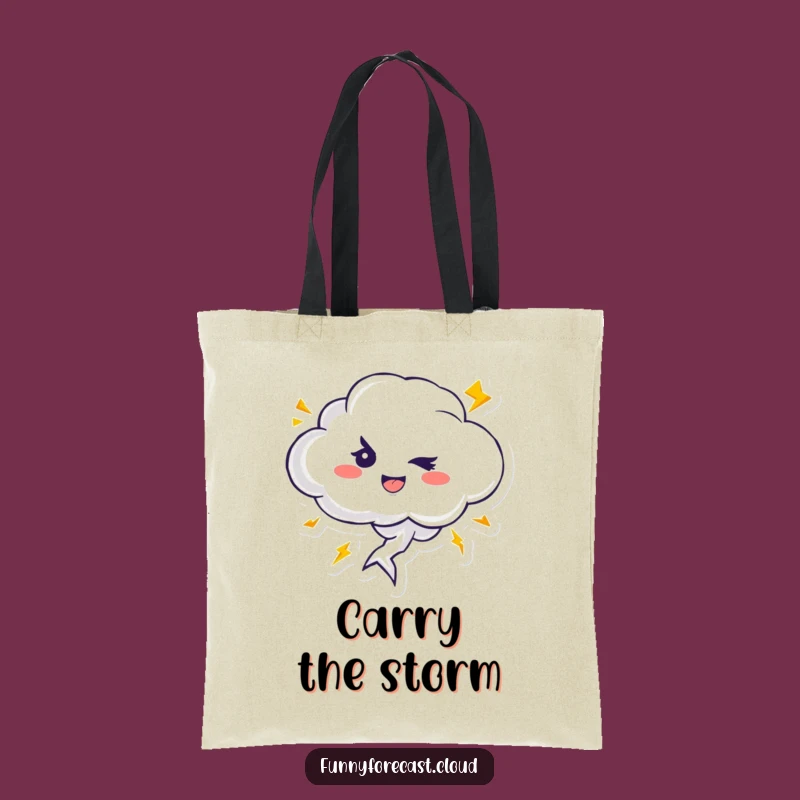 Funny Tote Bag: Winking Thundercloud Character's Lightning Bolts for Stylish Hauls